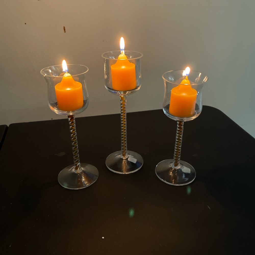 PartyLite Amber Votive Candle Holder Set – Spiral Stem Design